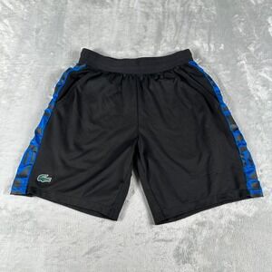 Lacoste Sport Athletic Shorts Mens Medium Black Blue Side Stripe Athleisure
